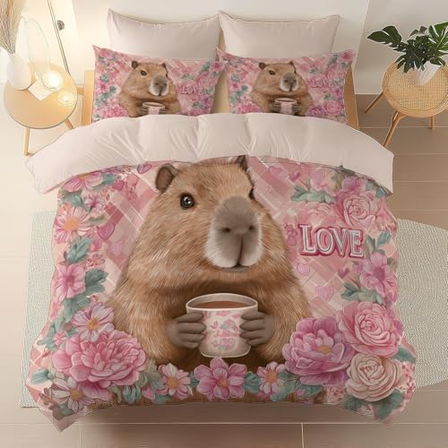 Soft and Breathable Duvet Cover Queen Size, Reversible Pink Duvet