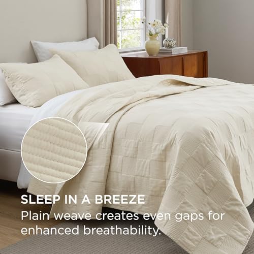 Bedsure PureWoven 100% Cotton Quilt Set, Checker, Queen Comforter