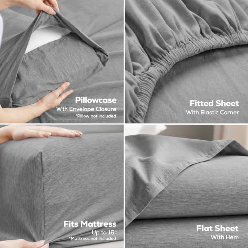 King Sheets Set, 4 Pieces 16" Deep Pocket Hotel Luxury Sheets, Heather