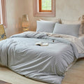 FALUCA 100% Washed Cotton Striped Duvet Cover Set King Size 3 Pieces