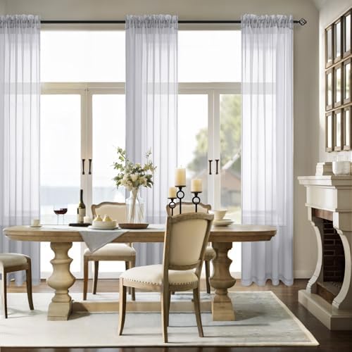 Grey Sheer Curtains 63 Inch Length for Bedroom 2 Panels Set Voile