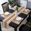 Classic Stripe Table Runner and Placemats Set of 6 Modern Brown Fabric