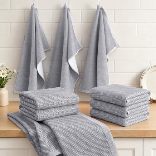 Homaxy 380 GSM Yarn Dyed Kitchen Towels 18"x28", 3 Pack, Dark Grey