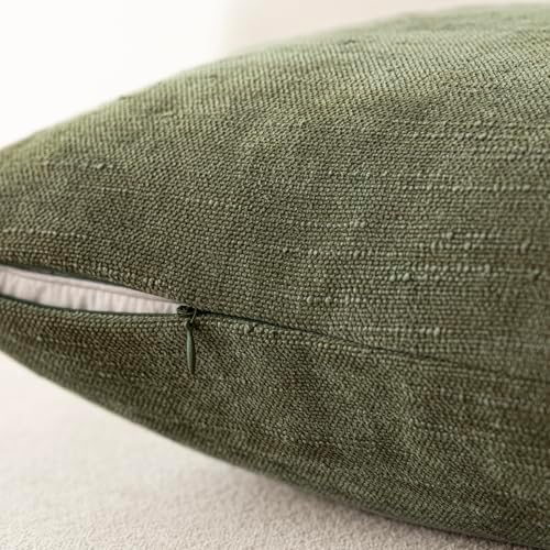 Foindtower Solid Textured Chenille Throw Pillow Covers 22x22,Olive