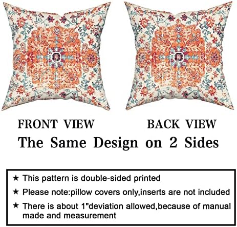 Orange Blue Ethnic Boho Throw Pillow Covers 20x20 Inch Decorative