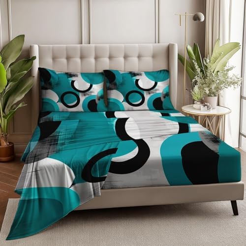 Fitted Sheet 3 Pieces Twin XL Size Modern Geometric Circles Themed Bed