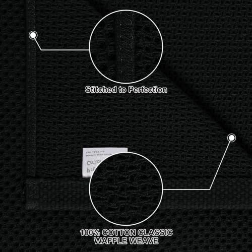 Mordimy 100% Cotton Waffle Weave Kitchen Towels 12-Pack, Black