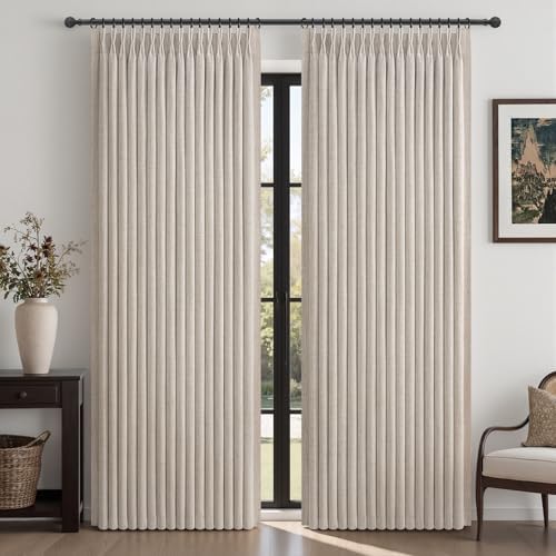 120 Inch Extra Long 50"W Pinch Pleated Greyish Brown Linen Curtains
