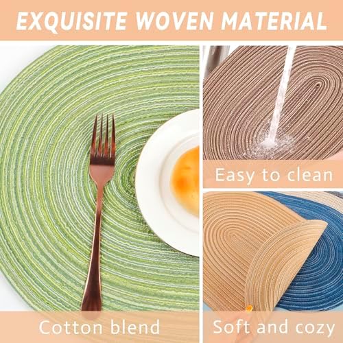 CAMAL Oval Placemats Set of 8, Cotton Woven Table Mats Washable Non