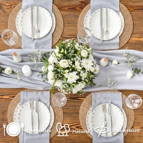 24 Pcs 13 in Round Woven Placemats Boho Charger,Khaki,Natural