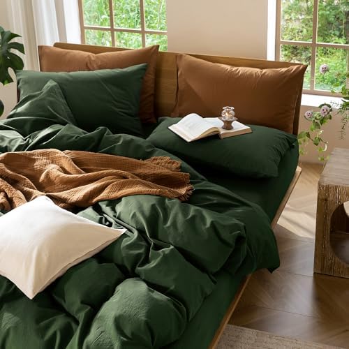 MooMee Duvet Cover Set 100% Washed Cotton Linen Like King