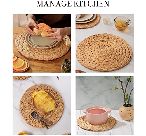 13.8" Set of 8 Round Water Hyacinth Placemats by Laquedecraft