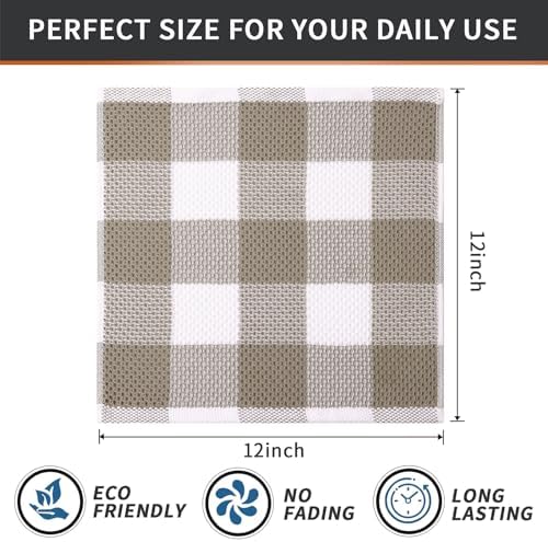 Mordimy Cotton Waffle Weave Dish Cloths, 12"x 12", 6 Pack, Khaki &