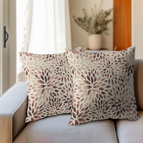 Burgundy Red Dahlia Pillow Covers 18x18 Inches Rustic Geometric Flower