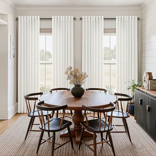 Jowels Ivory Linen Grommet Curtains 108 Inch Length for Living Room