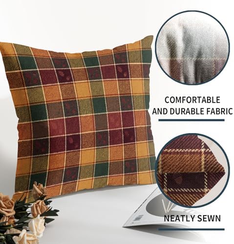 Fall Buffalo Plaid Throw Pillow Covers 22x22 Inch Orange Brown Green