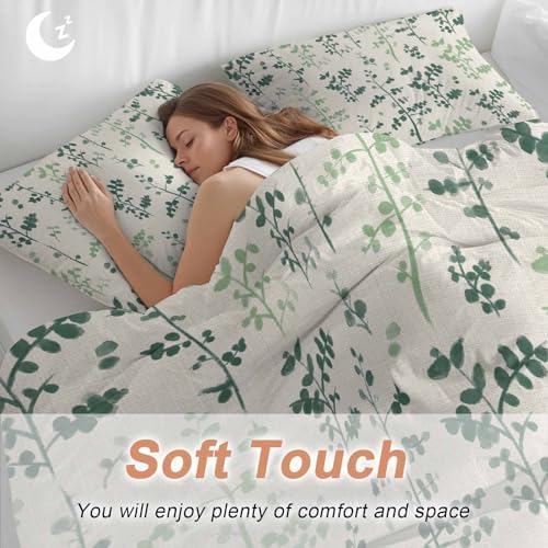 Sage Green Botanical Bedding 3 Piece Duvet Cover Set Queen Size
