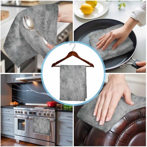 Grey Vintage Kitchen Towels Set of 4, Absorbent Microfiber Soft Dish