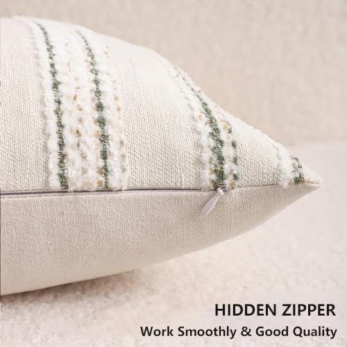 Boho Jacquard Throw Pillow Covers 20x20 Inch Set of 2 Beige Green