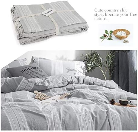 BISELINA Striped Duvet Cover Set 3pcs 100% Washed Cotton Linen Like