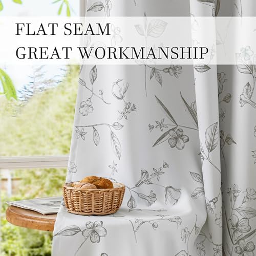 ChrisDowa 100% Grey Blackout Floral Curtains 96 Inches Long 2 Panels