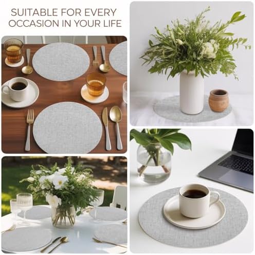 Minimalist Light Gray Faux Leather Placemats Set of 6, 15in