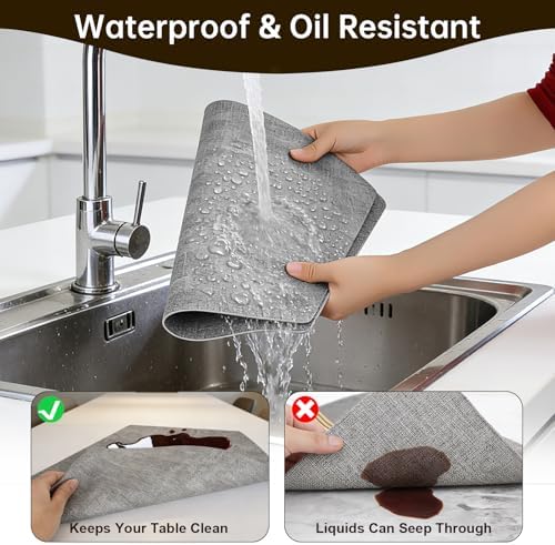 Faux Leather Round Placemats Set of 6, Wipeable Wedge Table Mats for