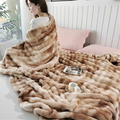 Luxury Faux Fur Throw Blanket, Ultra Cozy Soft Fluffy Fuzzy Blanket