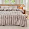 Striped Duvet Cover Set 100% Washed Cotton Linen Like Super Soft Chic
