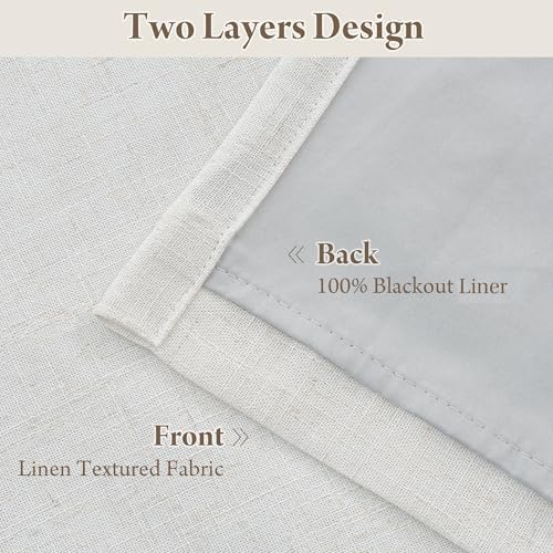 RYB HOME 100% Blackout Cream White Pinch Pleated Linen Curtains for