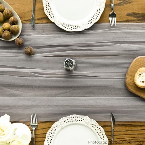 Artoid Mode Grey Gauze Table Runner 120 Inch 10FT, Seasonal Sheer