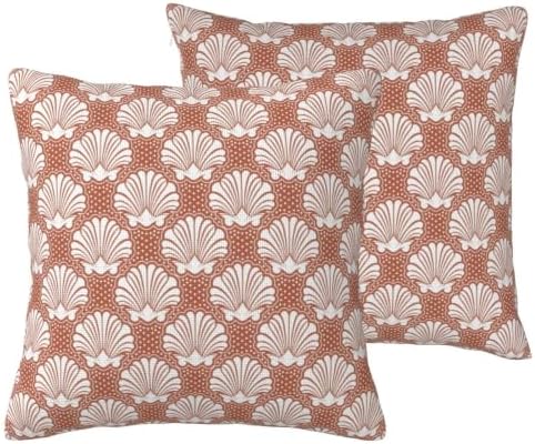 Terracotta and White Seashell Coastal Decorative Faux Linen Throw