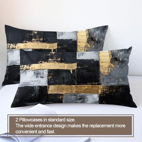 Graffiti Duvet Cover Set Black Gray and Gold Bedding Set 3 Piece for