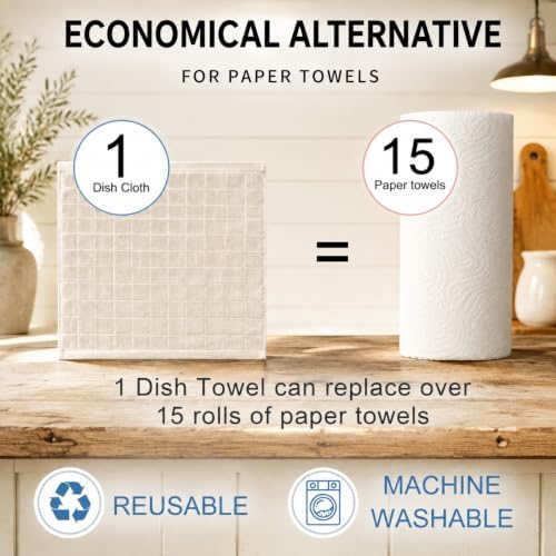 7 Pack Beige 12 x 12 Inch Cotton Terry Kitchen Dish Cloths