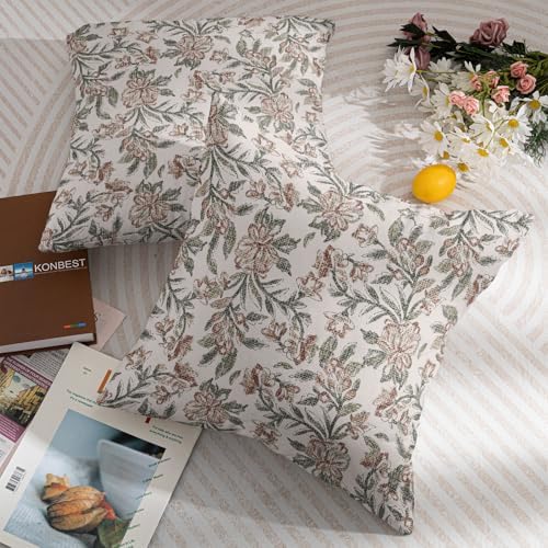 Robvobe Floral Block Print Pillow Covers 18x18 Set of 2 Vintage Flower