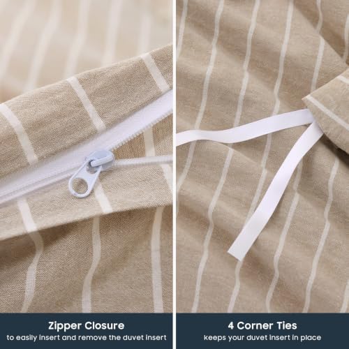 Wake In Cloud Striped Cotton Duvet Cover Set, Tan, Queen