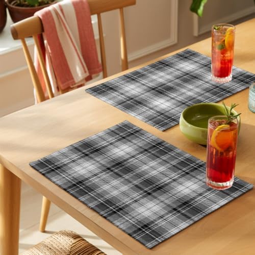 Cotton Linen Placemats for Dining Table Set of 8 Classic Black White
