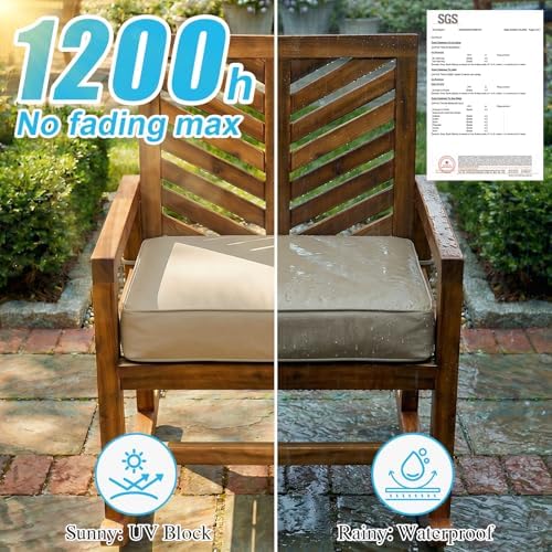 Amagenix 19x19x3 Inch Outdoor Chair Cushions Set of 2 Beige