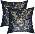 Starry Night Deer Pillow Covers Set of 2, Navy Blue Floral Decorative