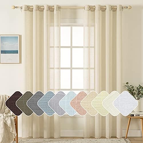 MIULEE Natural Light Beige Linen Semi Sheer Window Curtains - Elegant