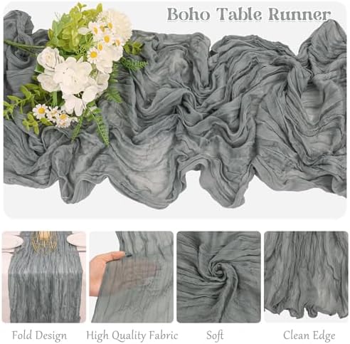 10 Pack Grey Cheesecloth Table Runner 10FT Boho Gauze Fabric Table
