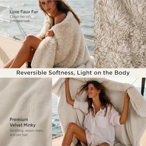 Bedsure GentleSoft Faux Fur Beige Throw Blanket for Couch, Extra Soft
