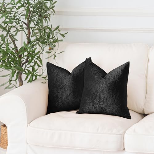 NiNi ALL Black Velvet Throw Pillow Covers 18x18 Set of 2 Sofa Couch