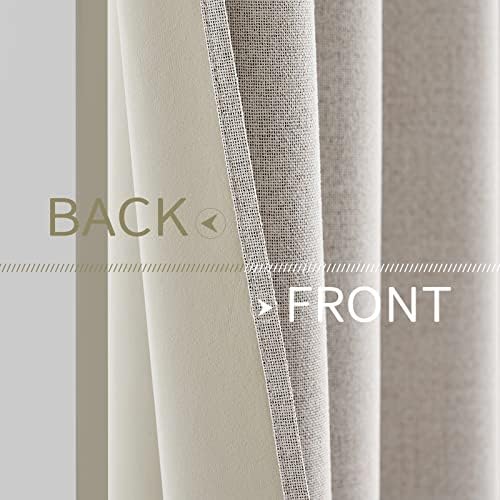 MIULEE 100% Blackout Linen Curtains for Bedroom 52x84 Inches Ivory