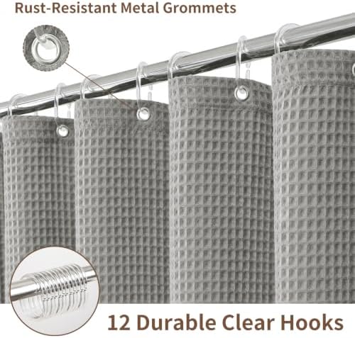 Colorful Star 256GSM Cotton Waffle Shower Curtain, Grey, 72 x 72