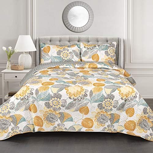 Lush Decor Layla Reversible Cotton Quilt King Size 3 Piece Set Yellow