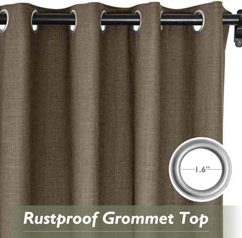 Fcosie Cocoa Creme Natural Linen Extra Long Curtain with Grommets Top