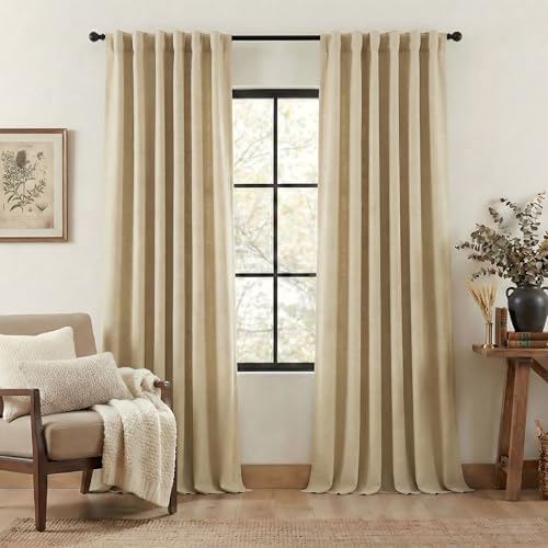 NICETOWN Faux Linen Room Darkening Thermal Curtains 84 inches Long