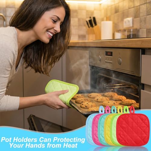 24 Pcs Pot Holders for Kitchen, Heat Resistant Cotton Blend Hot Pads &