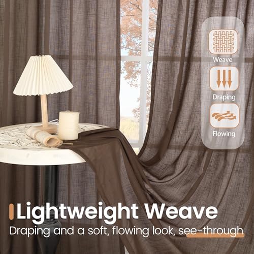 BGment 96 Inches Long Linen Curtains for Living Room Brown Sheer